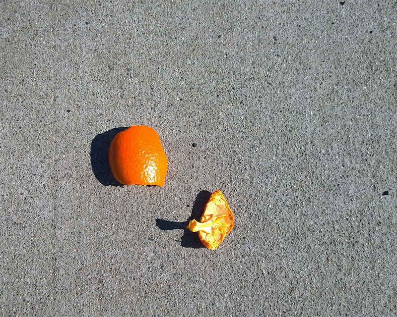Orange fruit debris on street
